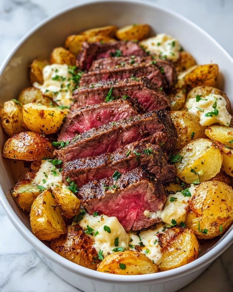 Garlic Butter Steak & Cheddar Potato Bake Recipe