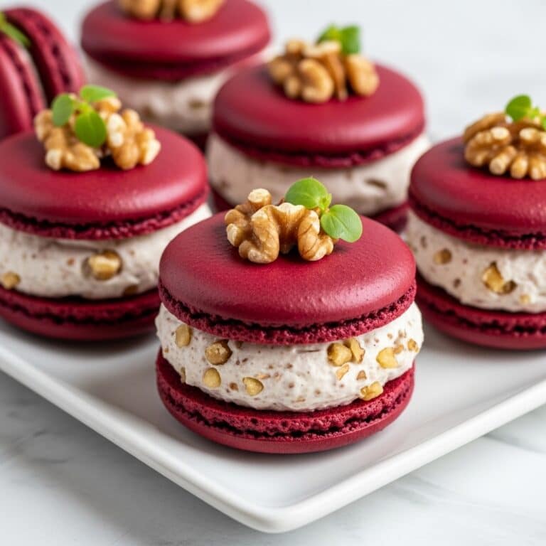 Savory Beet Macarons with Goat Cheese & Walnut Crunch Recipe