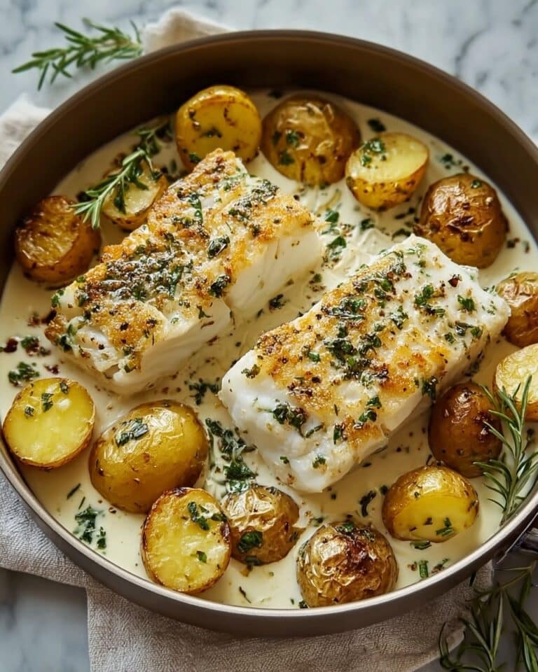 Cod and Potatoes with Rosemary Cream Sauce Recipe