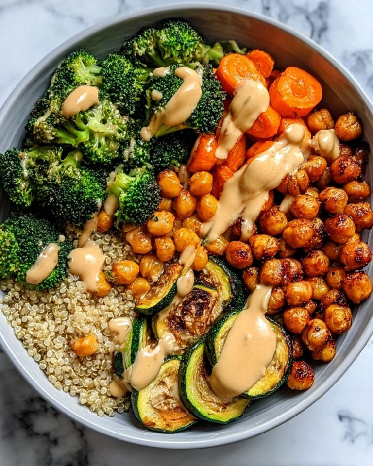 Roasted Veggie Chickpea Bowls with Maple Dijon Tahini Dressing Recipe