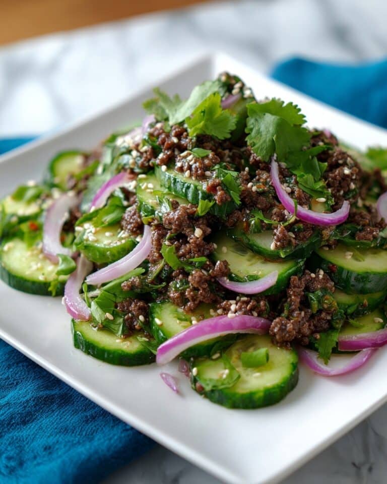 Spicy Keto Korean Ground Beef with Cucumber Salad Recipe