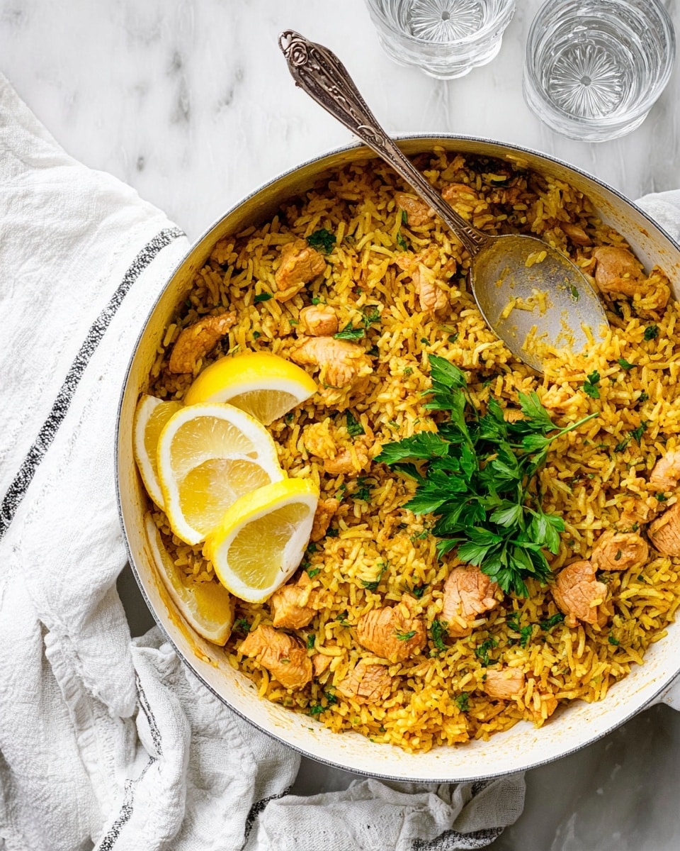 A bowl of food with two main parts: on the left, fresh green lettuce and mint leaves mixed with a few light green cucumber pieces, all topped with a white creamy sauce. On the right, yellow rice that looks fluffy and soft, with small brown grilled meat chunks scattered on top, also drizzled with the same white creamy sauce. The bowl is white and placed on a white marbled surface with sunlight casting soft shadows. A vintage silver fork and knife lie near the bottom right along with a pale blue cloth. Photo taken with an iphone --ar 4:5 --v 7