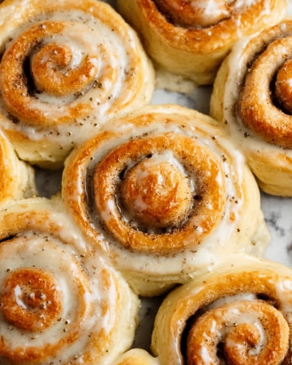 The image shows a close-up of several cinnamon rolls arranged closely together on a white marbled surface. Each roll is spiraled with visible layers of light golden-brown dough and a darker cinnamon filling. The rolls have a shiny glaze on top with small specks of cinnamon and sugar crystals. Some rolls show the inside layers more clearly with a slightly toasted edge. The background remains simple, focusing all attention on the soft, warm texture of the rolls. Photo taken with an iphone --ar 4:5 --v 7